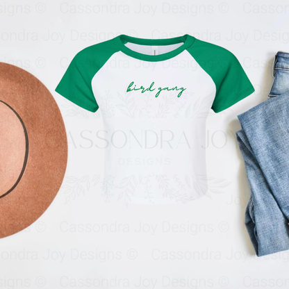 Bird Gang Football Raglan Crop Tee