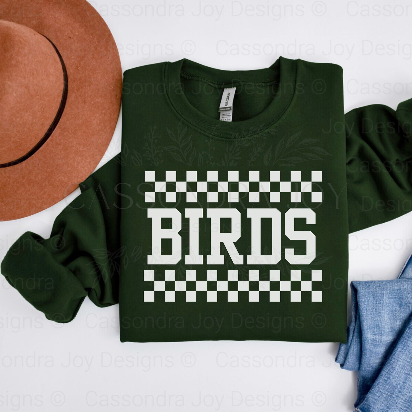 Checkered Birds Football Crewneck Sweatshirt