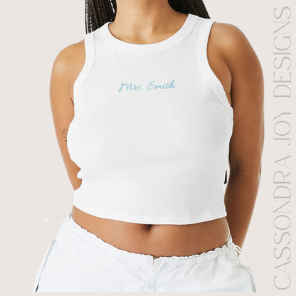 Embroidered "Mrs." Custom Bridal Crop Tank Top