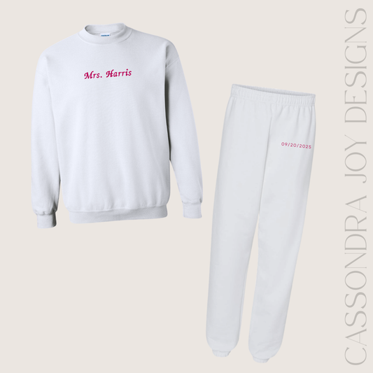 Embroidered Custom Bold Bridal Sweat Set