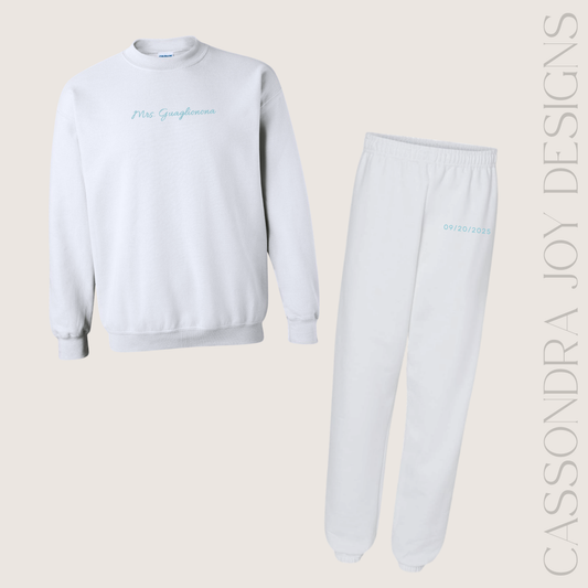 Embroidered Custom Script Bridal Sweat Set
