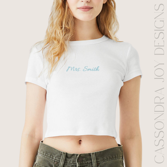 Embroidered "Mrs." Custom Bridal Crop Tee